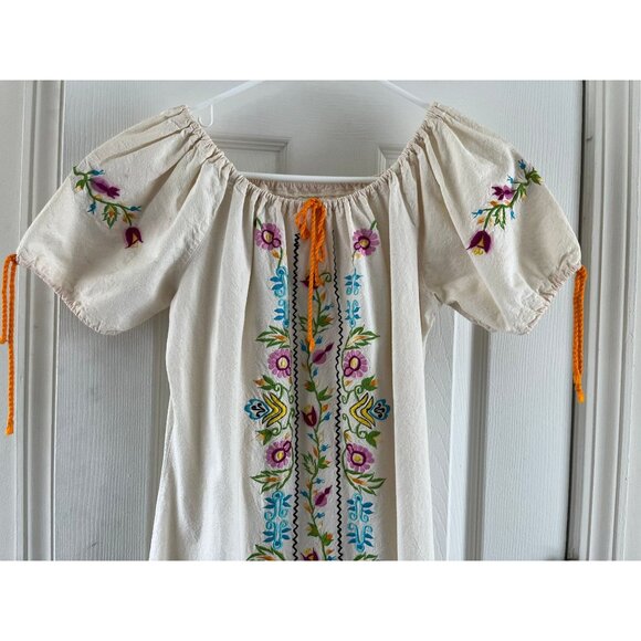 Vintage Mary Vi BARBADOS Maxi Dress Floral Embroidered Mexico Size 36 Gathered - Picture 4 of 10